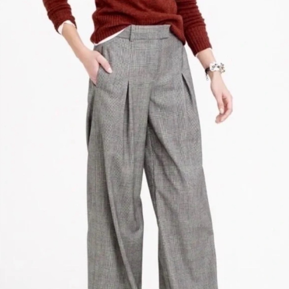 J. Crew wool pleated wide leg trouser pants 4P grey EUC